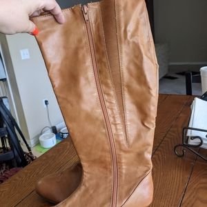 Wide Calf, Calf High Camel Boots Size 8